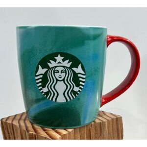 Starbucks Christmas 2024 Green Marbled Coffee Mug 11 Oz Red Handle ~~minty~~